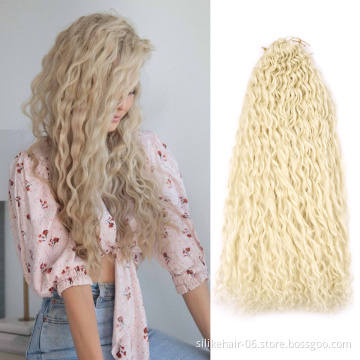 Cheap 24Inch Soft Long Wavy Ombre Blonde Brown Braids Kinky Curly Water Deep Wave Crochet Braiding Synthetic Hair Extensions